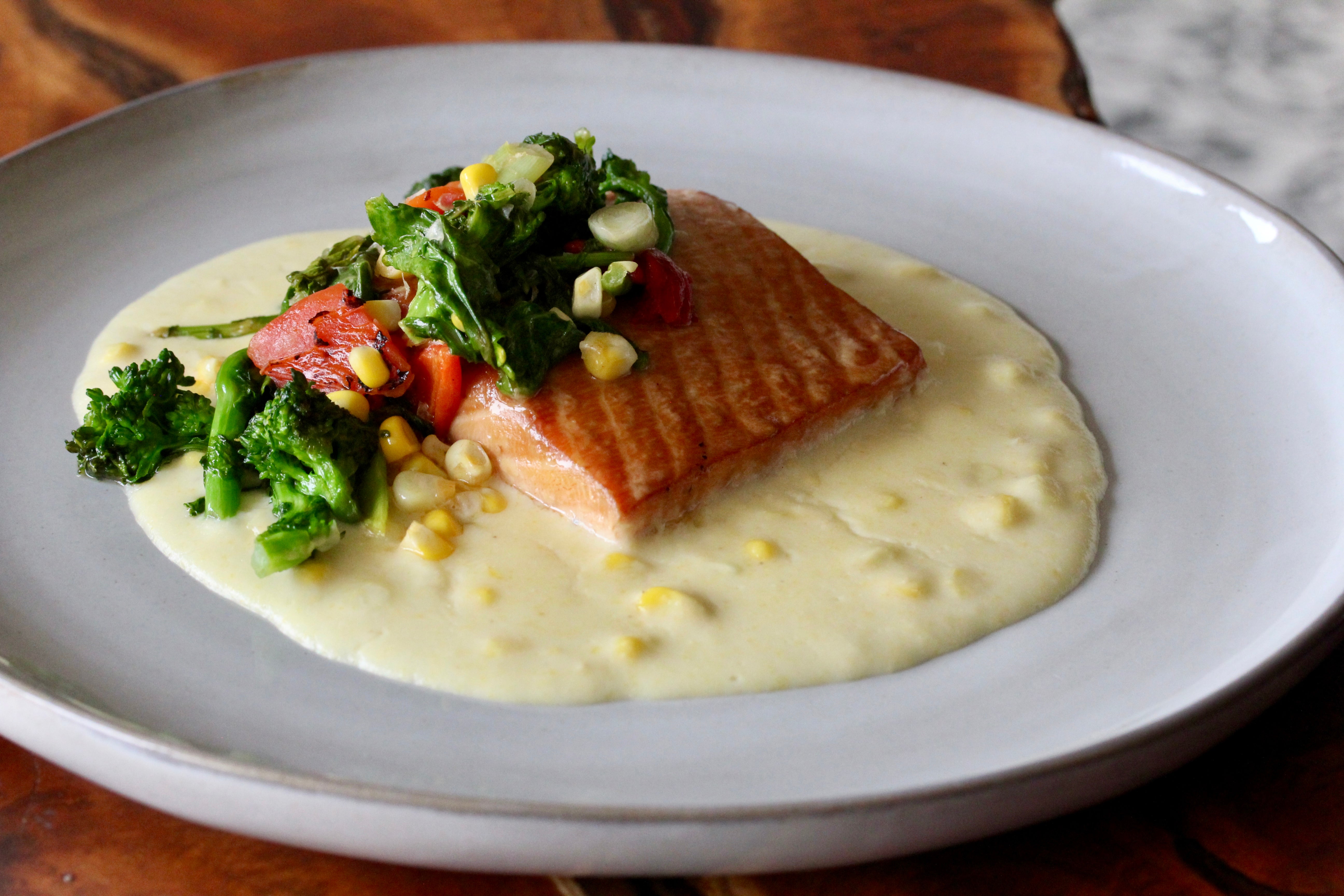 smoked salmon creamed corn rapini
