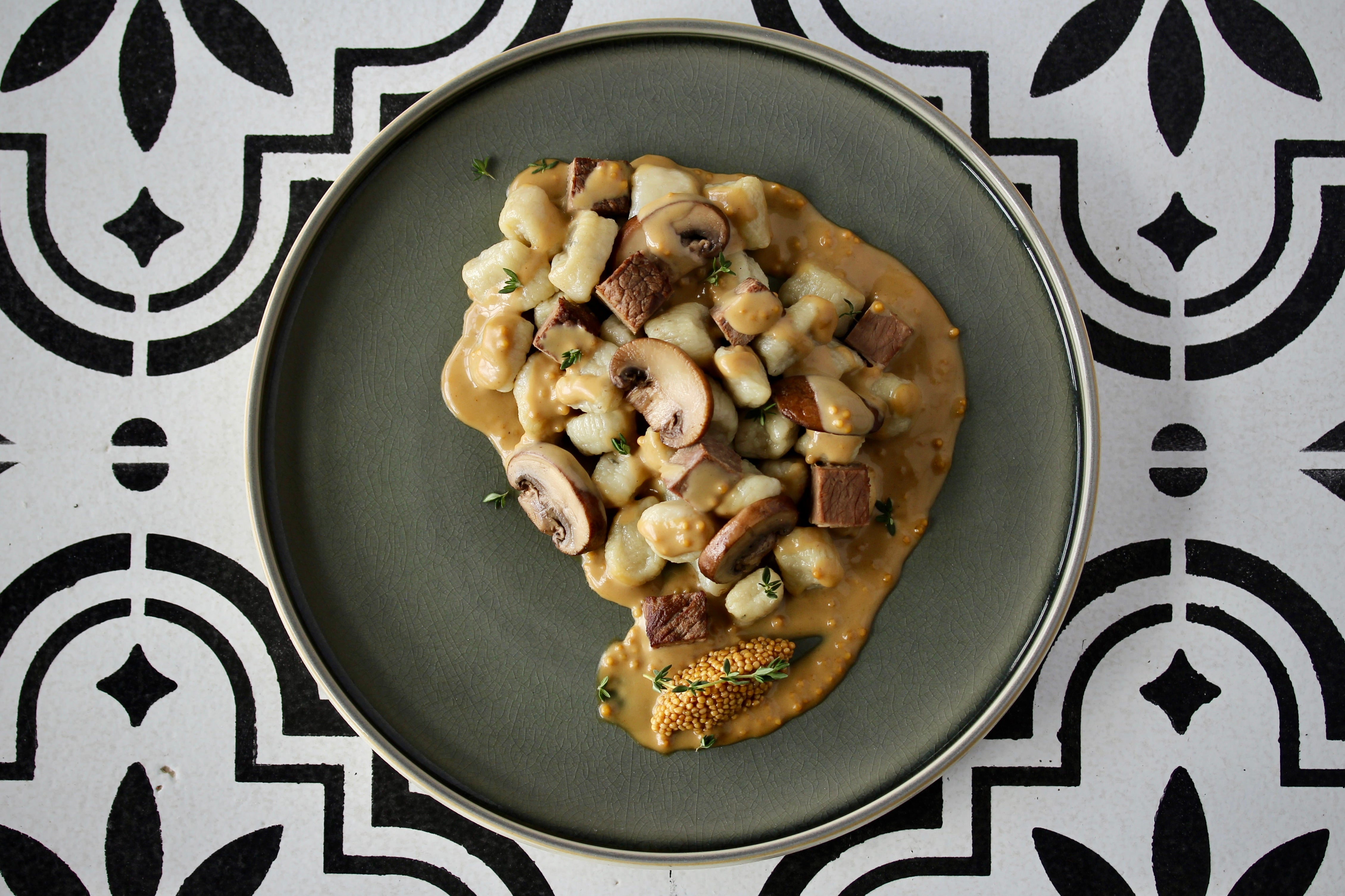braised beef gnocchi overhead